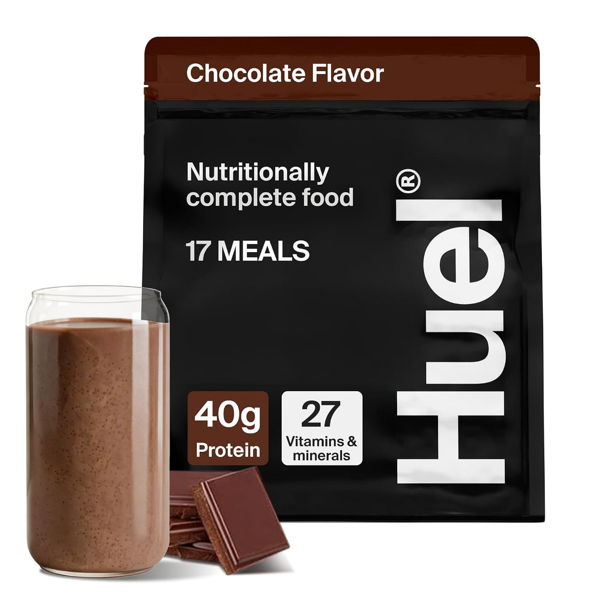 Huel Black Edition chocolate meal replacement powder bag