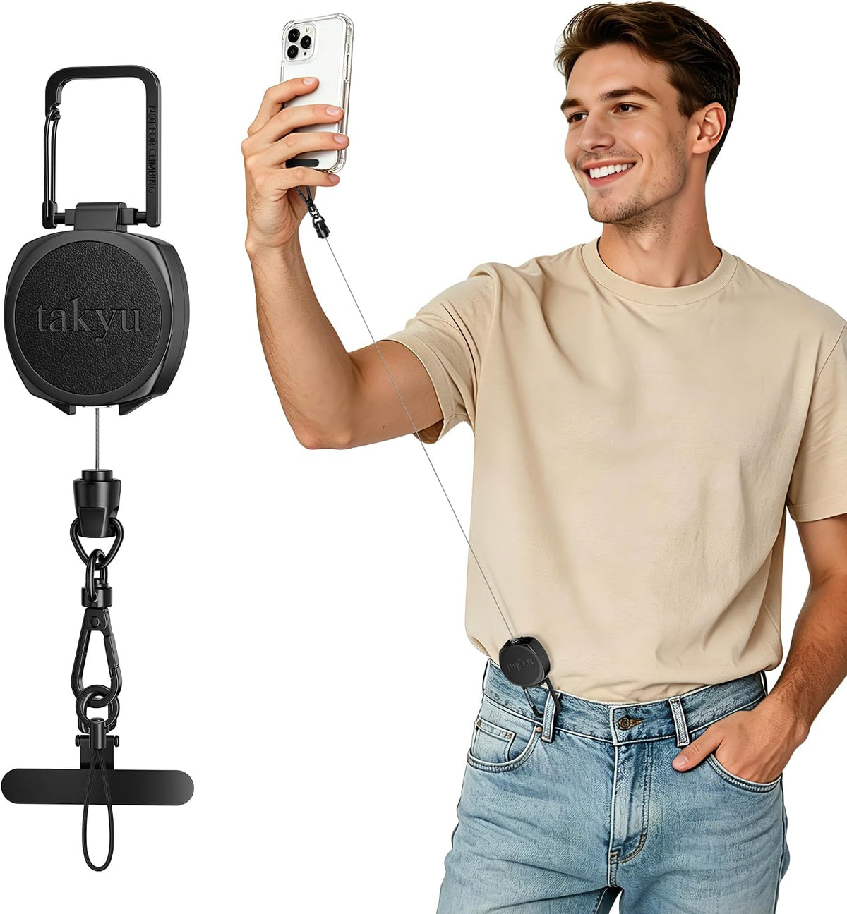 takyu Retractable Steel Phone Tether — Lockable Clip for Crowds
