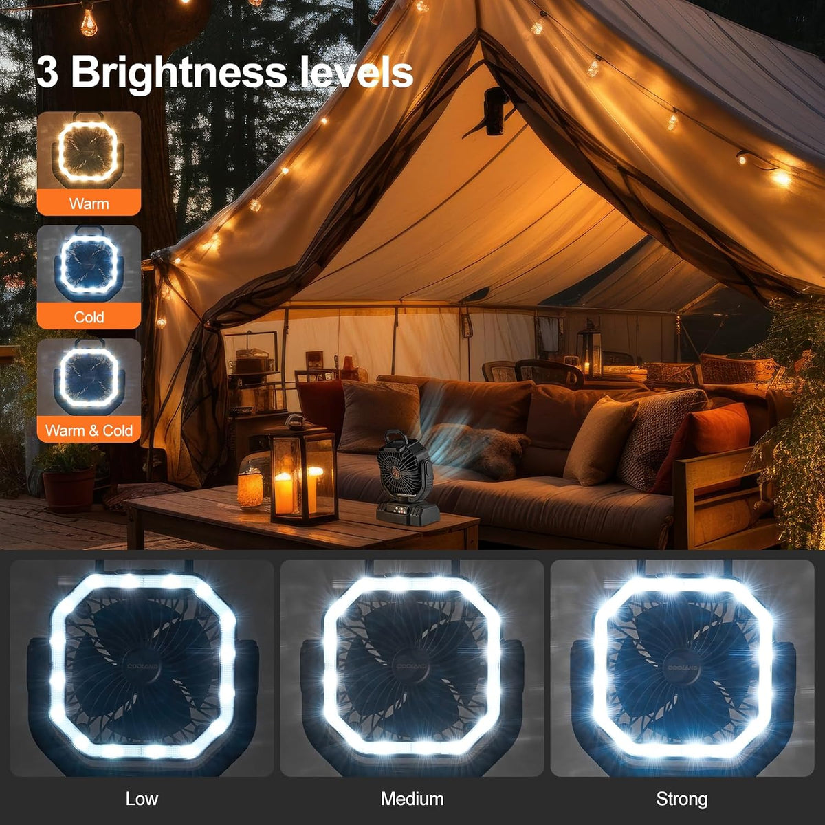 Odoland Rechargeable Camping Tent Fan with Light & Remote