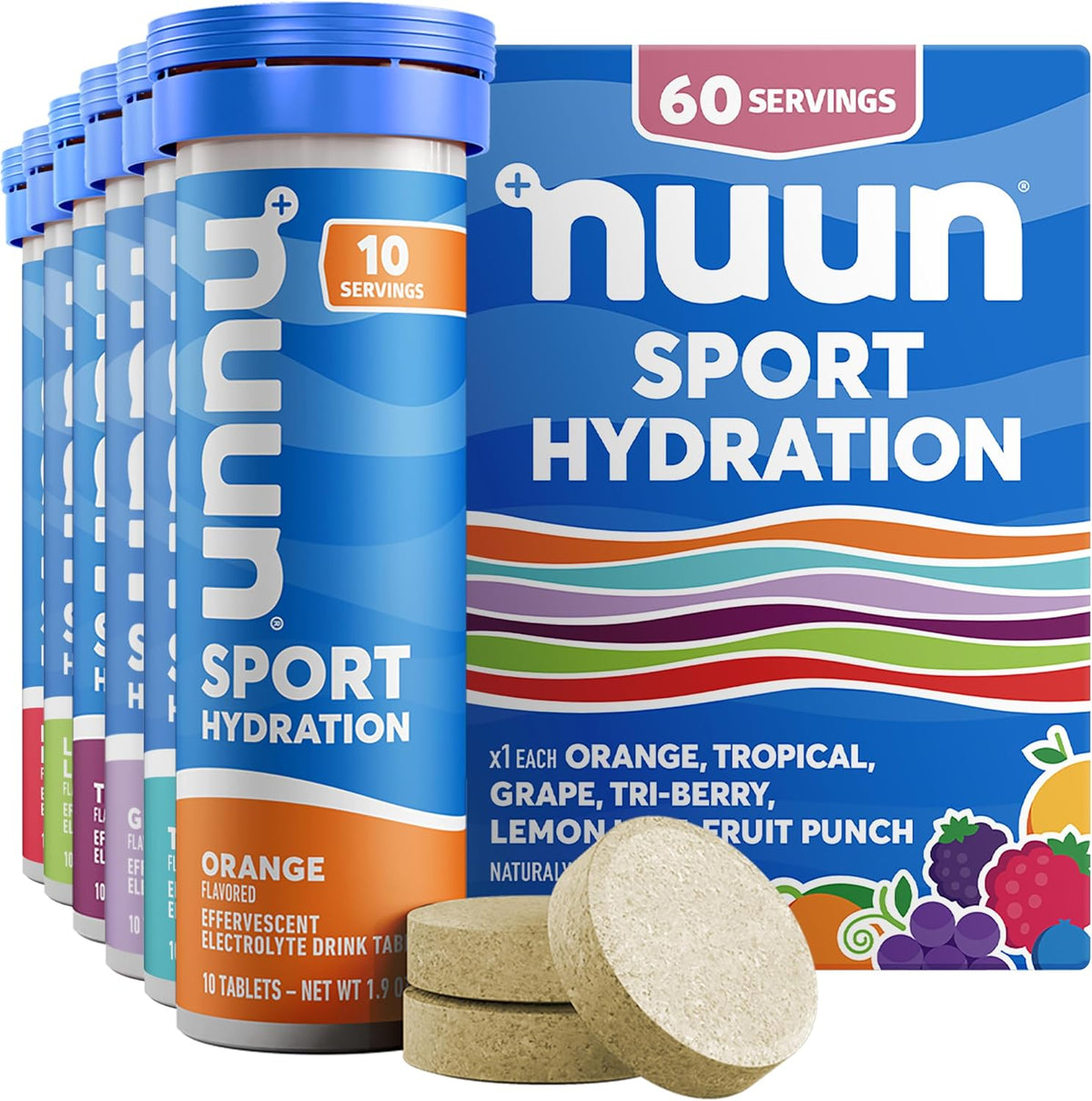 Nuun Sport electrolyte tablets, six tubes of mixed flavors