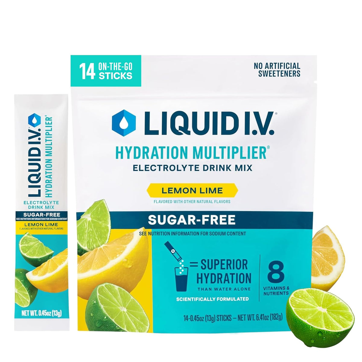 Liquid I.V. Sugar Free electrolyte drink mix, lemon lime box