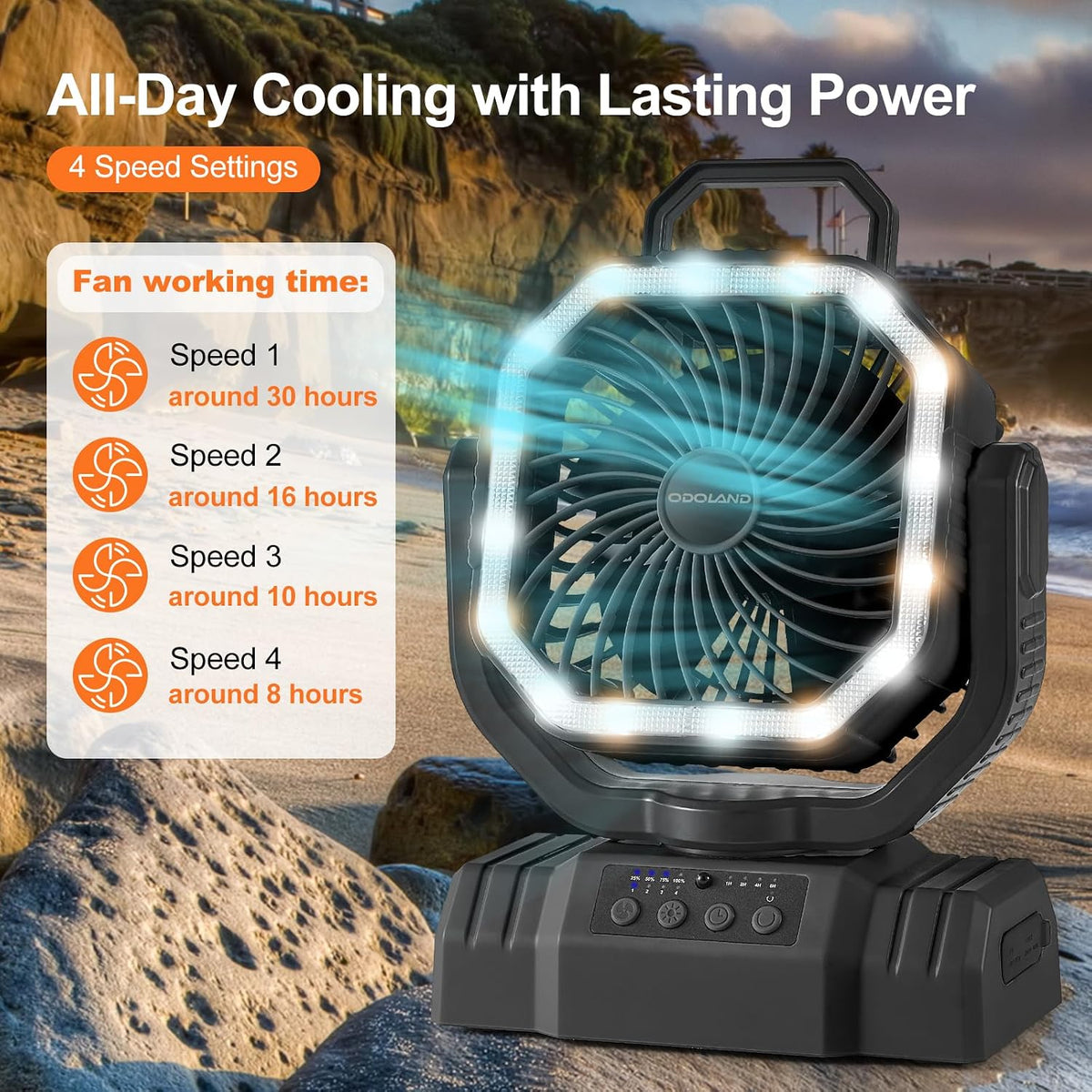 Odoland Rechargeable Camping Tent Fan with Light & Remote