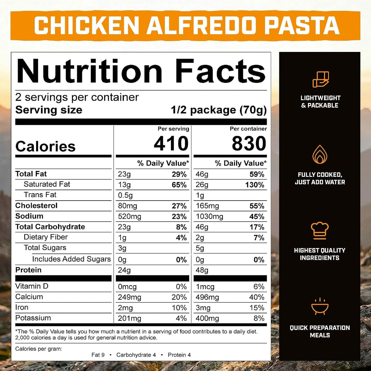 Peak Refuel Chicken Alfredo Pasta freeze-dried meal pouch — photo 2