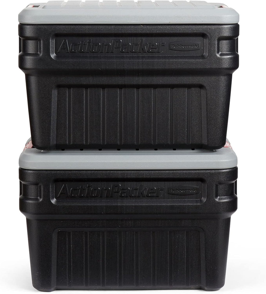 Two Rubbermaid ActionPacker 24 gallon lockable storage boxes — photo 2