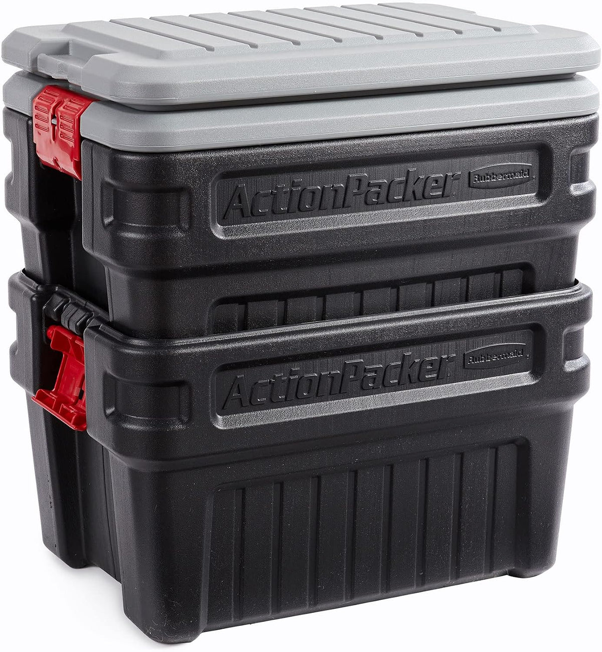 Two Rubbermaid ActionPacker 24 gallon lockable storage boxes — photo 3