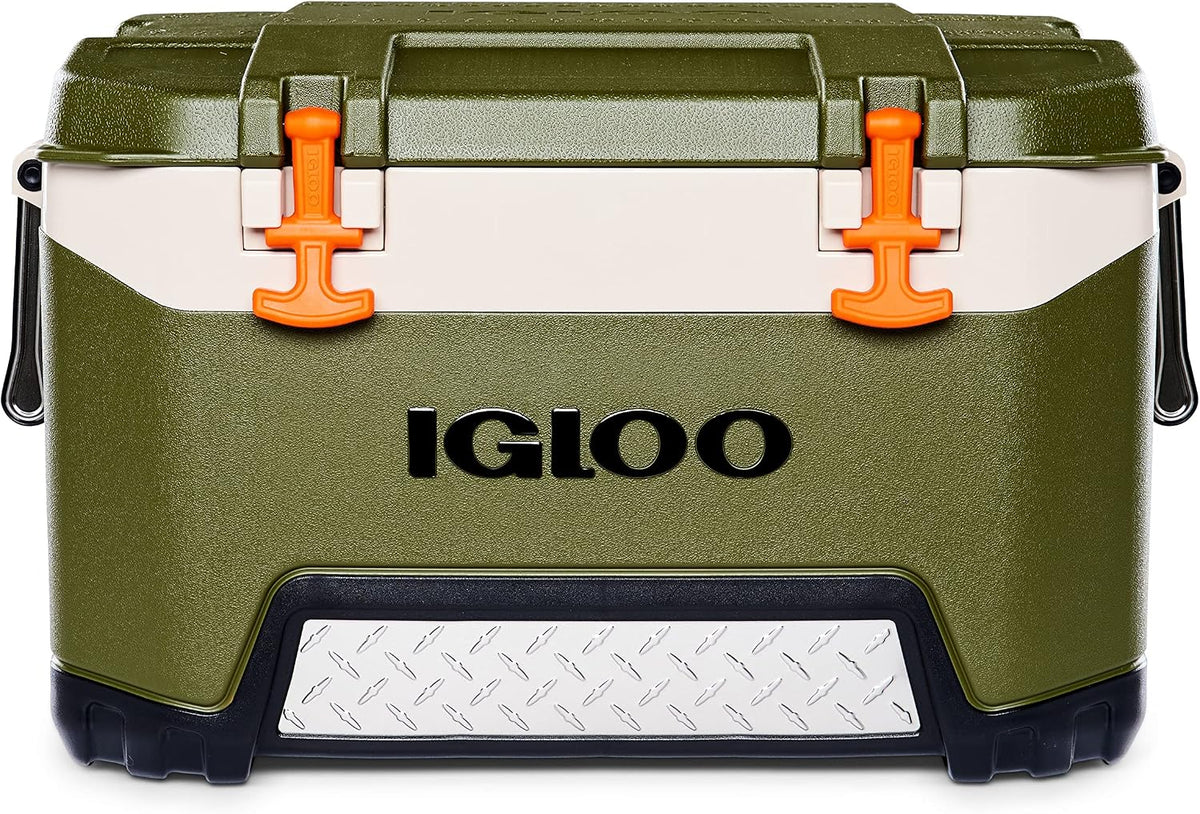 Igloo BMX 52 quart hard cooler in green and orange