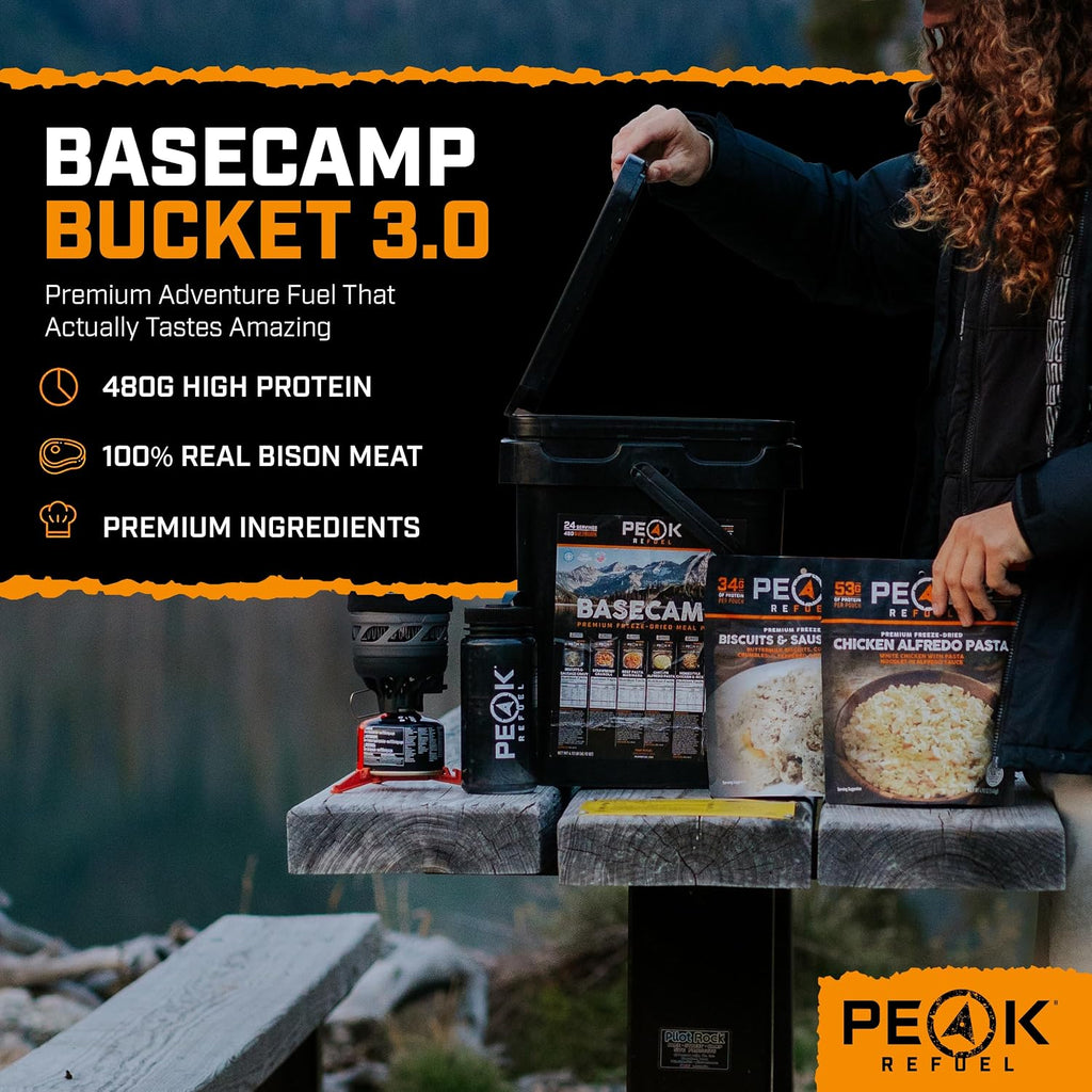 Peak Refuel Basecamp Bucket with freeze-dried meal pouches — photo 3