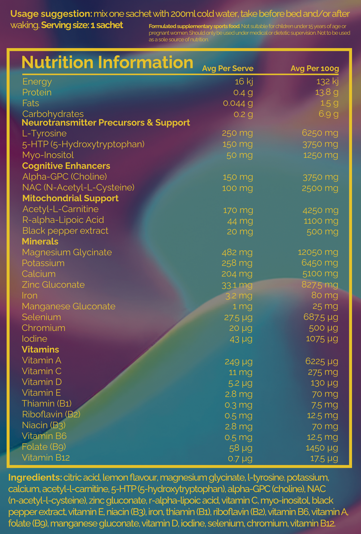 Soft Landings Post Party Recovery Drink nutrition information and ingredients label