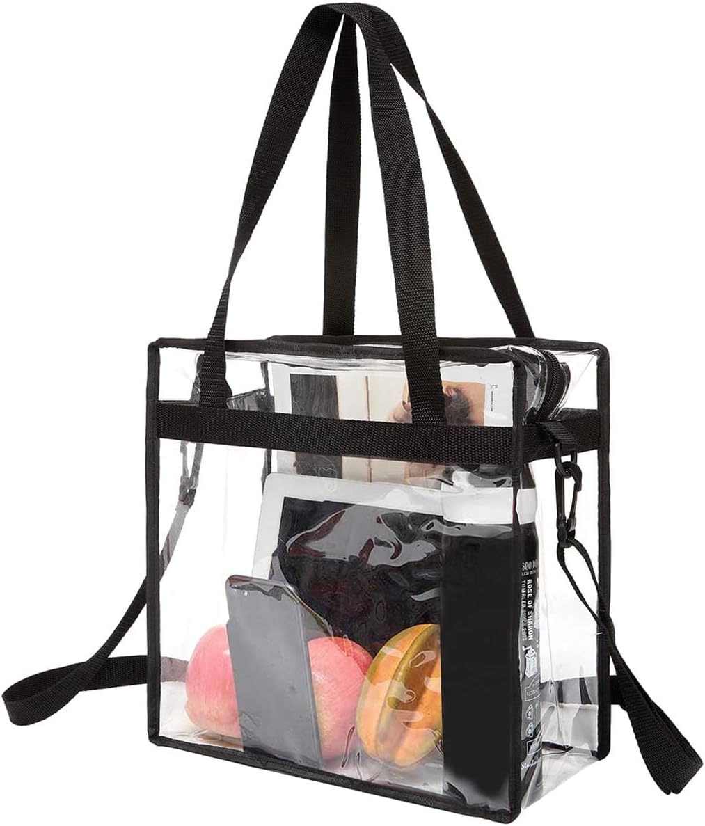 BAGAIL clear stadium approved tote bag 12x6x12 with zipper and adjustable strap