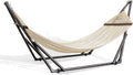 Best Home Fashion portable freestanding hammock with collapsible dark steel stand cream fabric