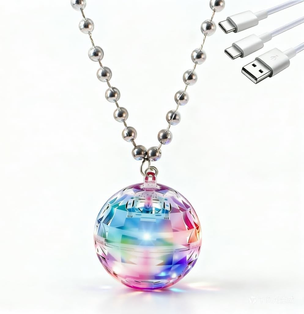 Chaolr USB rechargeable multicolor LED light-up pendant necklace for festival nights