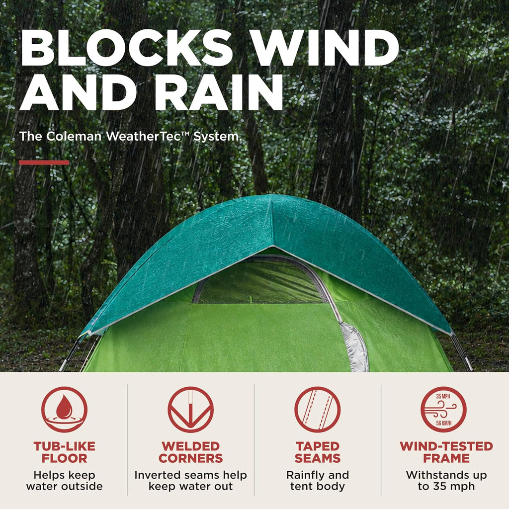 Coleman Sundome 2-person camping tent with rainfly set up at camp — photo 2