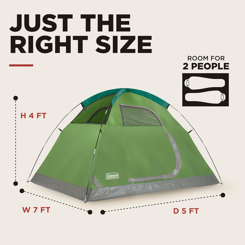 Coleman Sundome 2-person camping tent with rainfly set up at camp — photo 3