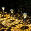 GIGALUMI stainless steel and glass warm white solar pathway stake lights eight-pack