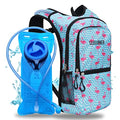 SoJourner flamingo graphic print festival rave hydration backpack with 2L blue bladder