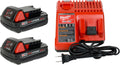 Milwaukee M18 REDLITHIUM two 2.0Ah batteries and M12/M18 multi-voltage charger kit
