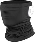 Solid black seamless fashion neck gaiter face cover with ear loops for festival dust and sun