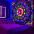 UV Blacklight Mandala Tapestry 80×60 — Night Camp Wall