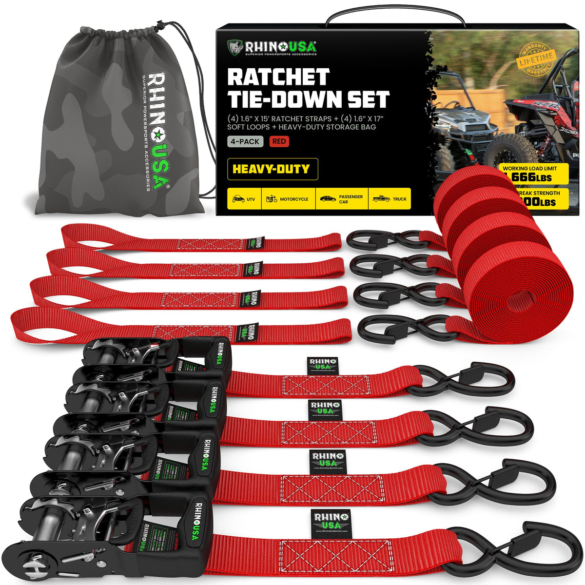 Ratchet Tie-Down Straps 15ft 4-Pack — Shade & Trailer product photo