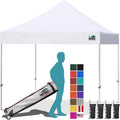 Eurmax USA white 10x10 commercial pop up canopy with L-shaped roller bag and sand weight bags