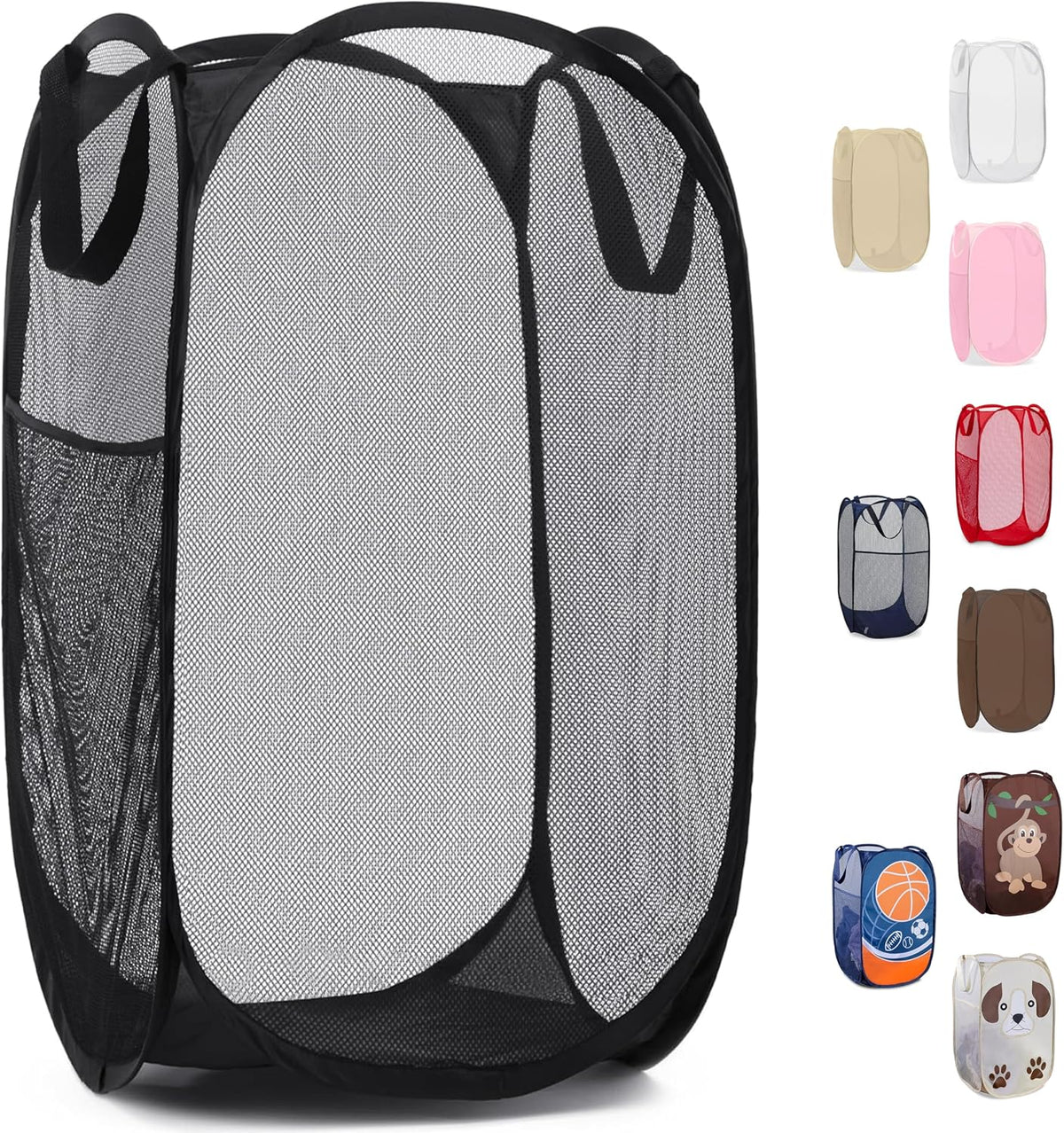 Handy Laundry collapsible mesh pop-up laundry hamper with side pocket black