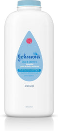 Johnsons baby powder with natural cornstarch aloe vitamin E 22 ounce blue white bottle