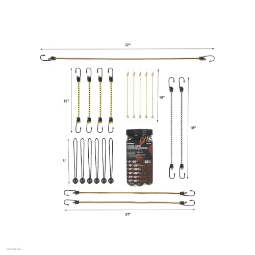 Keeper Assorted Bungee Cords 20-Pack — Canopy & Gear Tie-Down | Dustproof Supply
