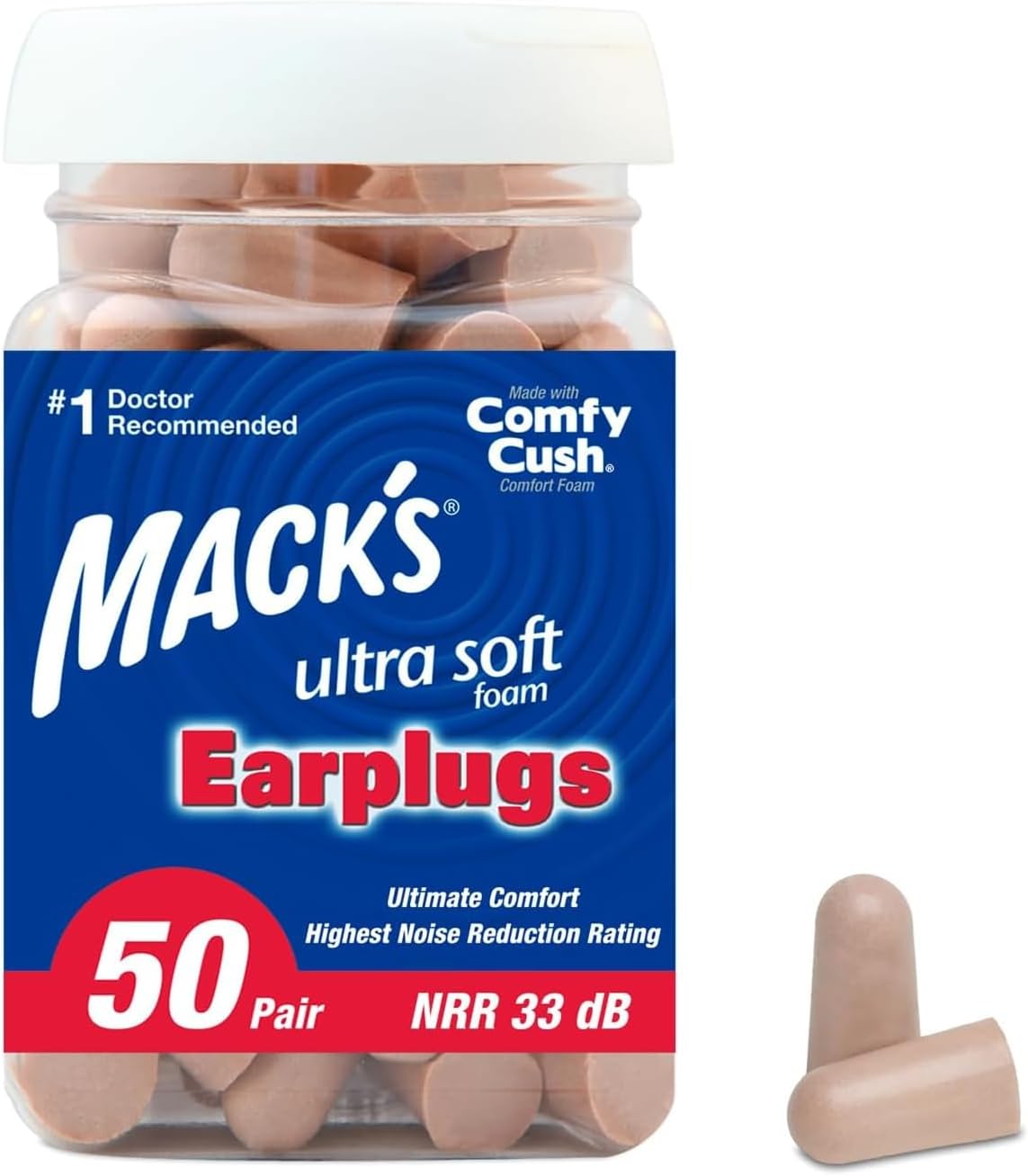 Macks ultra soft foam earplugs 50 pair jar for sleeping and concerts