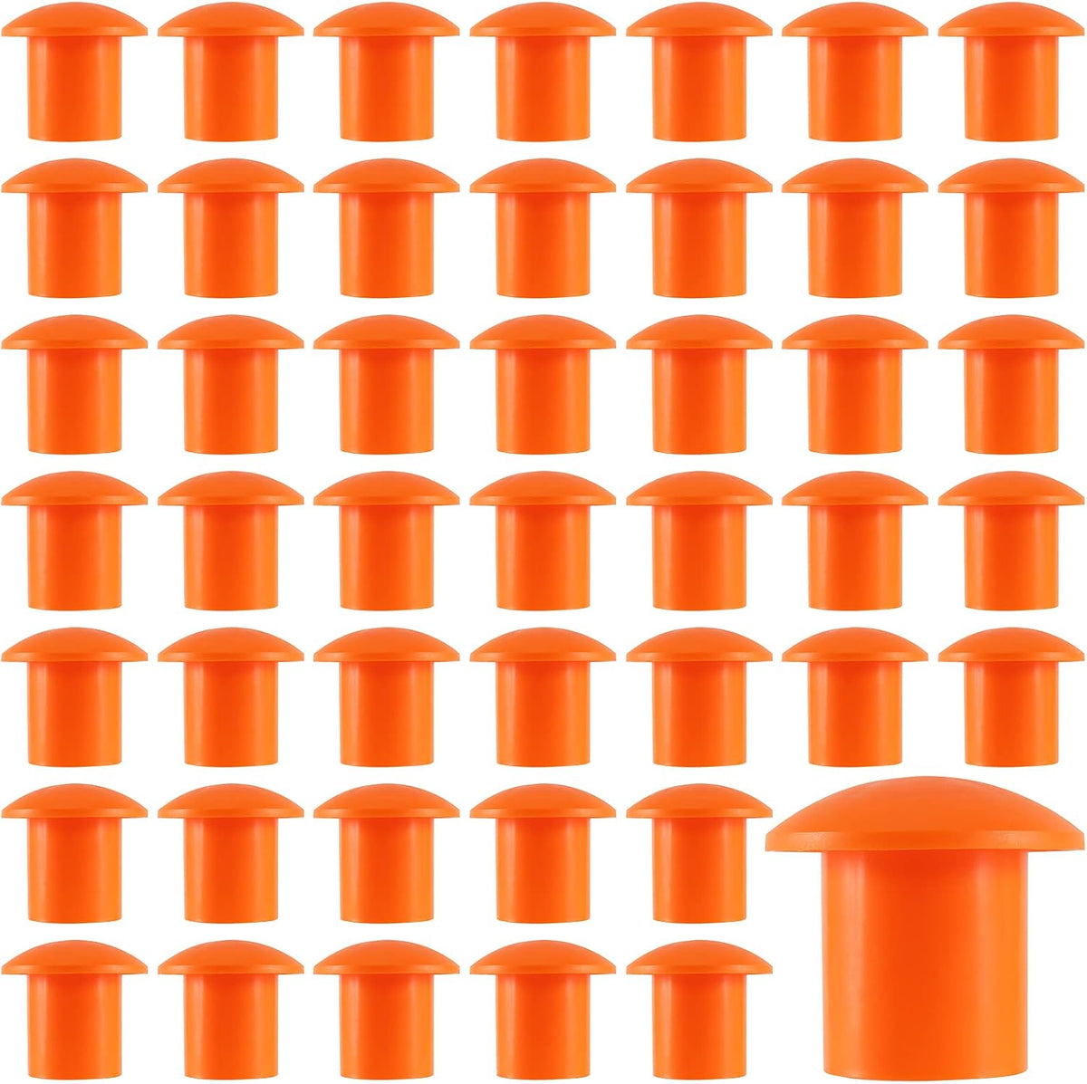 Orange mushroom rebar safety caps 80 pack for 3/8 to 1 inch stakes festival camp