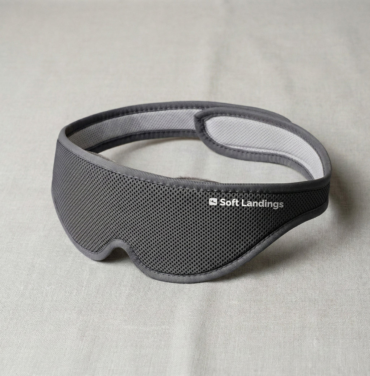 Soft Landings 100% blackout sleep mask with contoured eye cups and adjustable strap