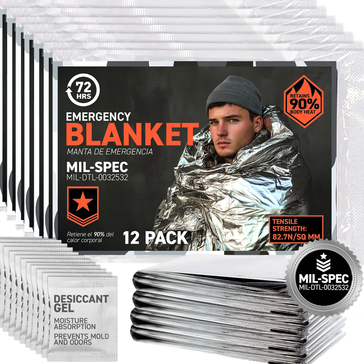 Mylar Emergency Blankets 12-Pack — Reflective Camp Heat Sheets | Dustproof Supply