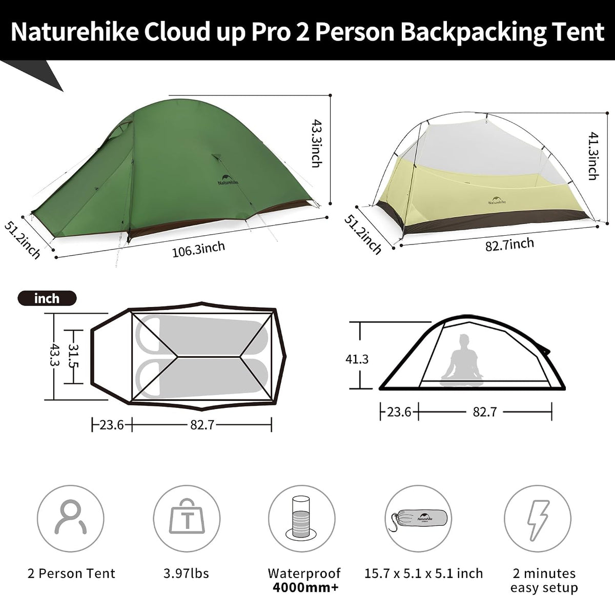 Naturehike Cloud-Up 2-person ultralight freestanding backpacking tent with footprint — photo 2