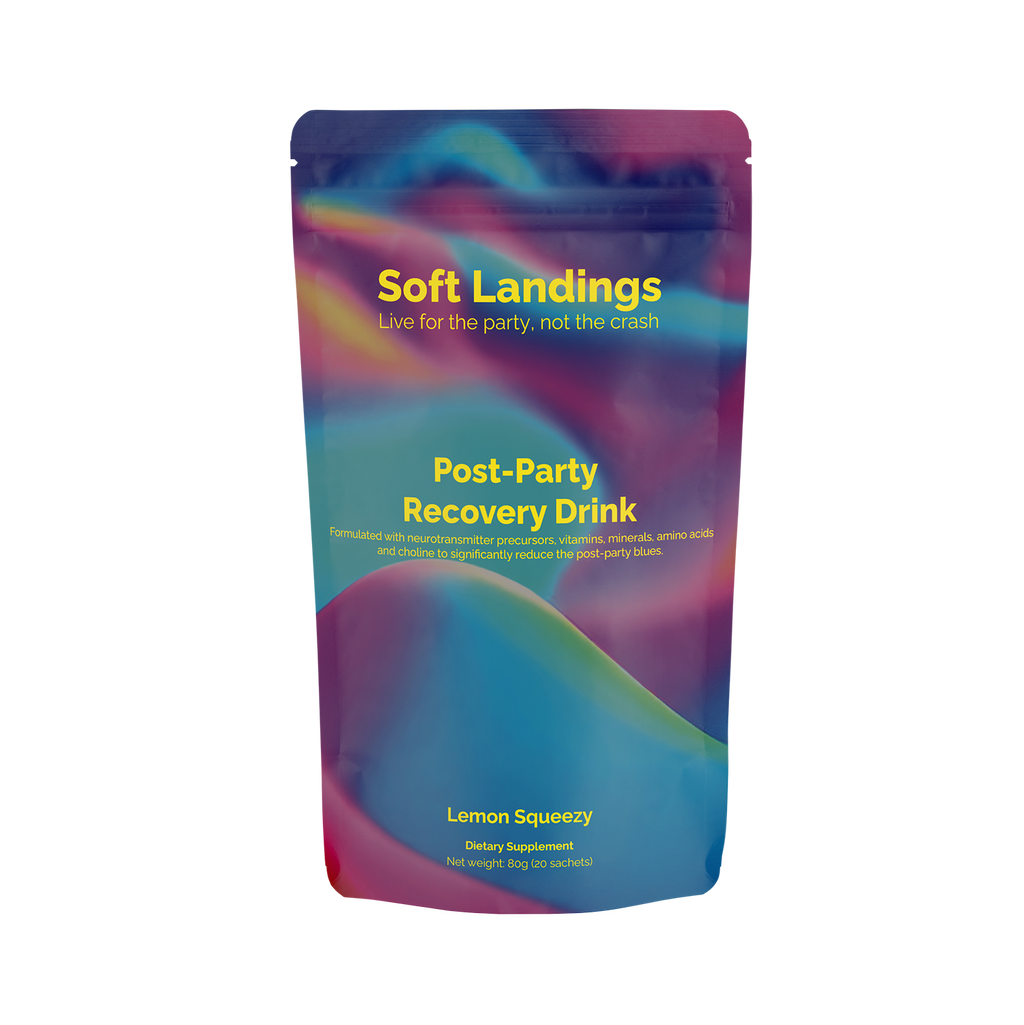 Soft Landings Post Party Recovery Drink pouch, Lemon Squeezy flavor, 20 sachets