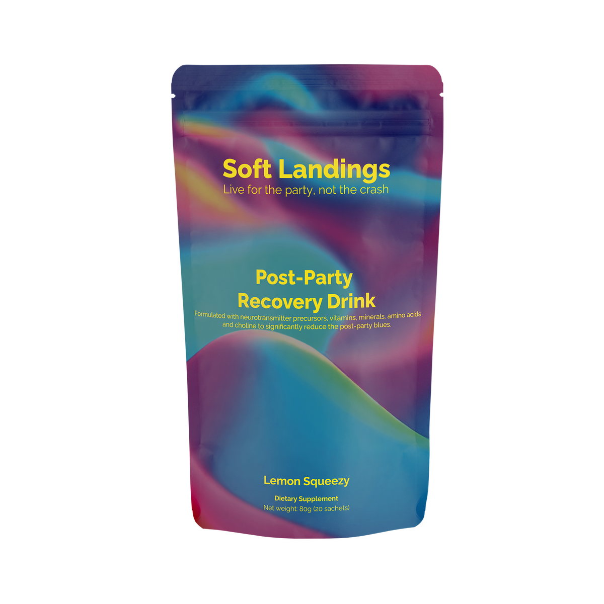 Soft Landings Post Party Recovery Drink pouch, Lemon Squeezy flavor, 20 sachets