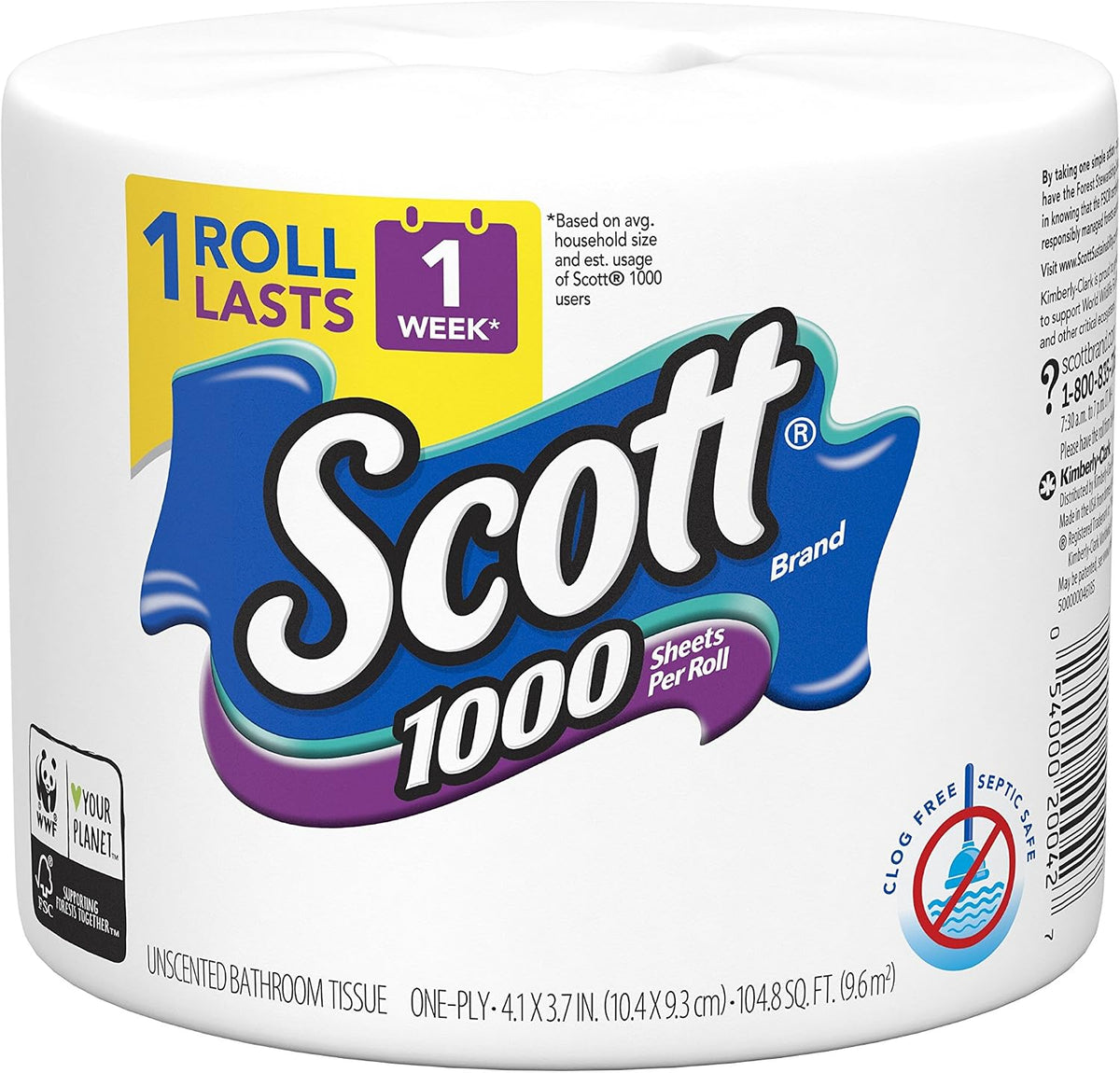 Scott 1000 sheets per roll toilet paper 12 individually wrapped rolls