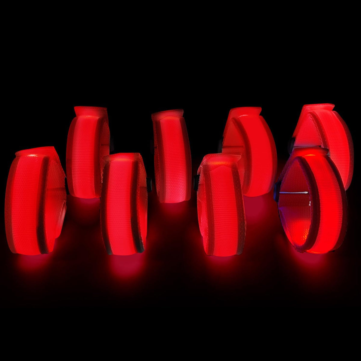 Eight pack LED light up nylon wristbands glow bracelets for festivals